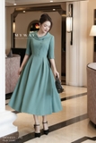 Đầm xòe xếp ly dáng cổ cách điệu