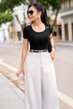 (3 màu) Áo cotton cổ thuyền tay ngắn dáng suông ôm