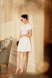 Đầm xòe Taffeta ngắn tay cổ tròn
