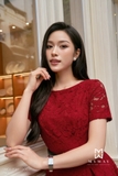 Đầm xòe dáng cổ thuyền phối tay ngắn
