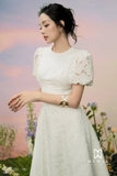 Đầm xòe họa tiết ren tay bồng