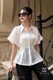 (2 màu) Áo sơ mi ngắn tay dáng peplum