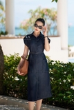 Đầm sơ mi suông denim vai chờm