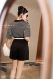 Áo Cotton Jersey cổ Đức kẻ ngang