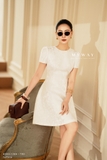 Đầm xòe Taffeta ngắn tay cổ tròn