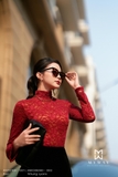 (5 màu) Áo thun cổ 3 phân họa tiết ren cao cấp