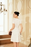 Đầm xòe Taffeta ngắn tay cổ tròn