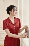 Đầm xòe cổ  sơ mi ngắn tay điểm nhấn đính cúc