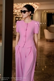 (2 màu) Áo kiểu ngắn tay đính hoa 3D