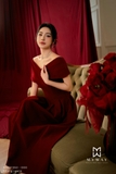 (6 màu) Đầm dự tiệc trễ vai Nhung Lyons Valentine