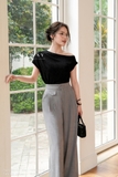 (2 màu) Quần ống suông cạp cao công sở xếp ly eo