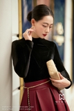 Chân váy xoè xếp ly simili leather cạp cao