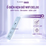 Ổ điện thông minh Wi-Fi hãng DELIXI, điều khiển qua app Tuya,hẹn giờ độc lập, cổng C 20W + 3 ổ 220V