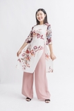 Áo dài cách tân in hoa màu trắng