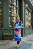 Áo Dài Suông Siêu Lụa Họa Tiết Xanh - ADO3SLSB6