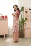 Áo dài cách tân in hoa màu đỏ ADO3CTT21