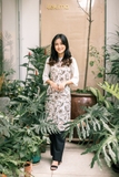 Áo dài cách tân in hoa phối tay