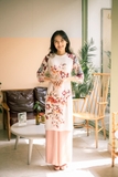 Áo dài cách tân in hoa màu trắng
