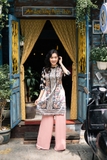 Áo dài cách tân in họa tiết phối tay