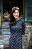 Áo dài cách tân màu đen hoa nhí