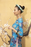 Áo dài siêu lụa hoa mai xanh ADO3SLSB9