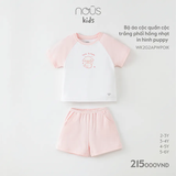Bộ áo cộc quần cộc trắng phối hồng nhạt in hình puppy 2Y-5Y