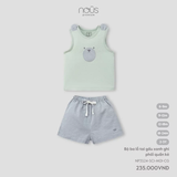 Bộ ba lỗ tai gấu xanh ghi phối quần kẻ 6M-2Y