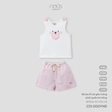 Bộ ba lỗ tai gấu trắng phối quần kẻ hồng 6M-2Y