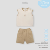 Bộ ba lỗ áo be in trang phối quần nâu 6M-2Y