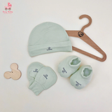 Bu Baby set phụ kiện mũ, bao tay chân Bambus xanh matcha