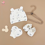 Bu Baby set phụ kiện mũ, bao tay chân Trắng in chuồn chuồn