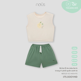 Bộ ba lỗ áo màu be in trang trí phối quần xanh lá 6M-2Y