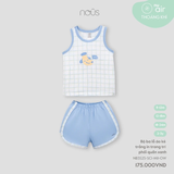 Bộ ba lỗ áo kẻ trắng in trang trí quần xanh 9M-2Y