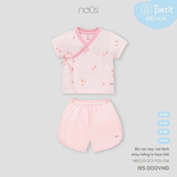 Bộ cộc tay vạt lệch màu hồng in hoạ tiết 0M-9M