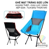 Ghế xếp dã ngoại mặt trăng size lớn khung thép có tựa đầu cắm trại câu cá du lịch