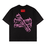 Áo thun đen in xương hồng NULLED Flame Bone Tee N-T3223