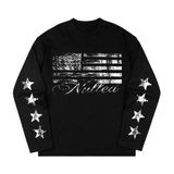 Áo dài tay đen NULLED Distressed Flag Stars N-T3200-HC-T10-D