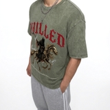 Áo thun NULLED wash boxy màu xanh rêu Broken Meaning Tee N-T313-HC-T13-XR