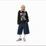 Áo thun đen in hình NULLED Cyber Girl Tee form boxy cổ bo dệt | N-T3152-N-T00-D