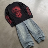 Áo tay dài đen NULLED Flame Skull Longsleeve N-T3201-HC-T10-D