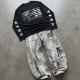 Áo dài tay đen NULLED Distressed Flag Stars N-T3200-HC-T10-D
