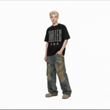 Áo thun đen in chữ xước NULLED Grunge Star Tee N-T3138-N-T00-D