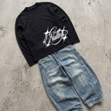 Áo tay dài đen in NULLED Star Cursive Longsleeve  N-T3183-HC-T16-D