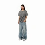 Áo thun washed in hình màu xám form boxy NULLED Y2K Grunge Tee N-T301-HC-T13-X