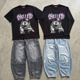 Áo thun đen in hình NULLED Cyber Girl Tee form boxy cổ bo dệt | N-T3152-N-T00-D