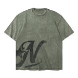 Áo thun washed in hình màu xanh rêu form boxy NULLED Y2K Grunge Tee N-T301-HC-T13-XR