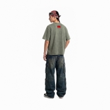 Áo thun washed in hình màu xanh rêu form boxy NULLED Y2K Grunge Tee N-T301-HC-T13-XR