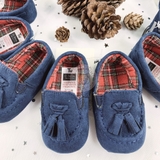 TU Navy & Tartan Tassel Loafers