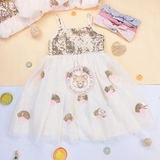 HM Sequined Tulle Dress White/gold-colored