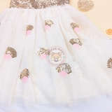 HM Sequined Tulle Dress White/gold-colored